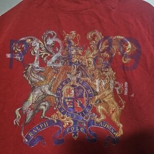 Vintage Polo Ralph Lauren Shirt Red XXL Custom Fit Distressed Naval RARE $60obo